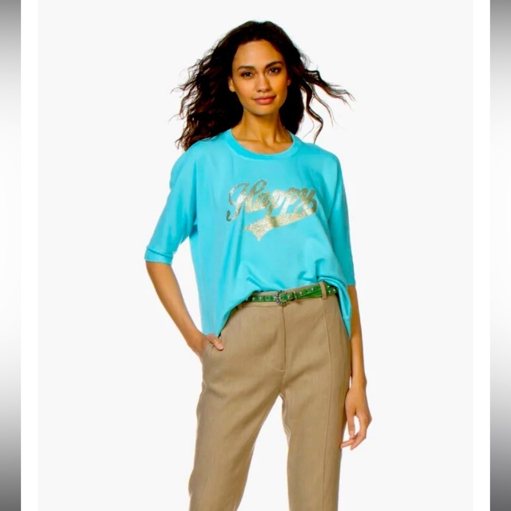 Zadig & Voltaire  spring happy glitter graphic crew top blue designer fall